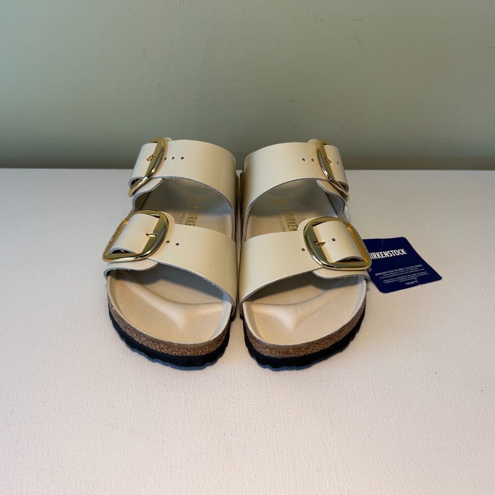 Birkenstock Arizona Big Buckle Natural Leather Patent Sandals - Picture 3 of 15